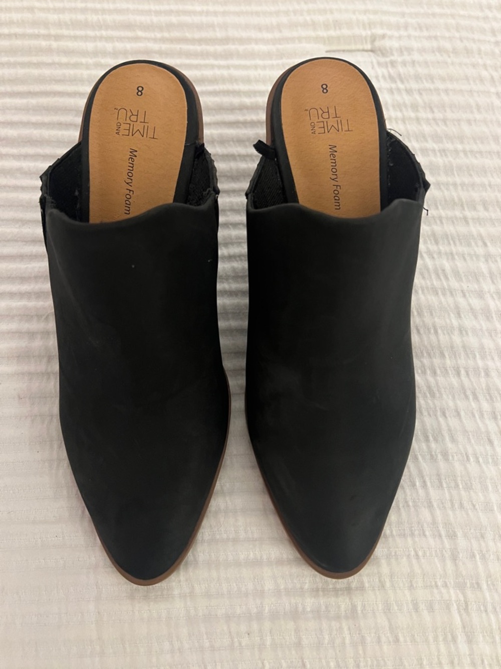 Time and Tru Black Pointed Toe Mule Slides